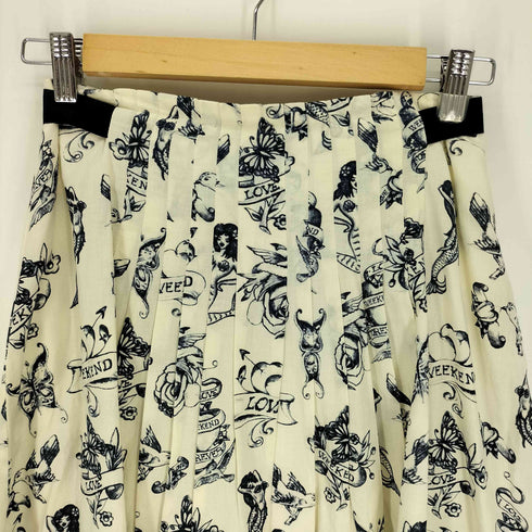 マックスマーラウィーケンドライン Max Mara WEEKEND LINE 人魚 蝶々 鳥 総柄 タック レース バックリボン フレア スカート レディース 36