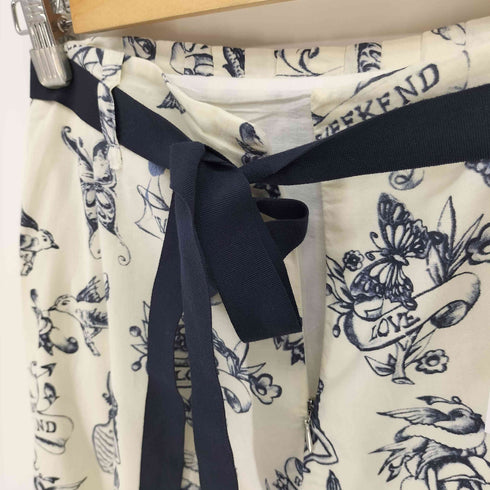 マックスマーラウィーケンドライン Max Mara WEEKEND LINE 人魚 蝶々 鳥 総柄 タック レース バックリボン フレア スカート レディース 36