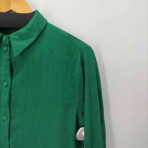 ザラ ZARA L/S 刺繍デザインプリーツブラウス レディース import:M