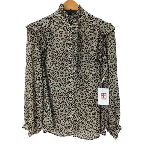 ザラ ZARA L/S フリルデザイン レオパード柄ブラウス レディース import:M