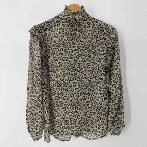 ザラ ZARA L/S フリルデザイン レオパード柄ブラウス レディース import:M