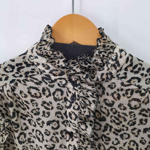 ザラ ZARA L/S フリルデザイン レオパード柄ブラウス レディース import:M