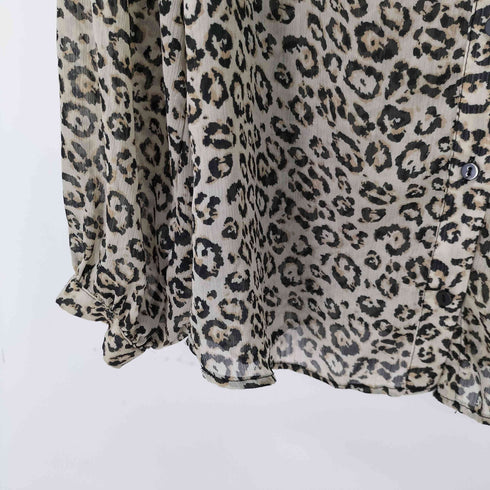 ザラ ZARA L/S フリルデザイン レオパード柄ブラウス レディース import:M