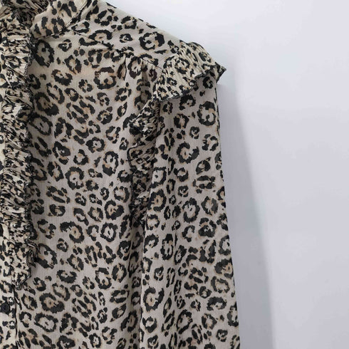 ザラ ZARA L/S フリルデザイン レオパード柄ブラウス レディース import:M