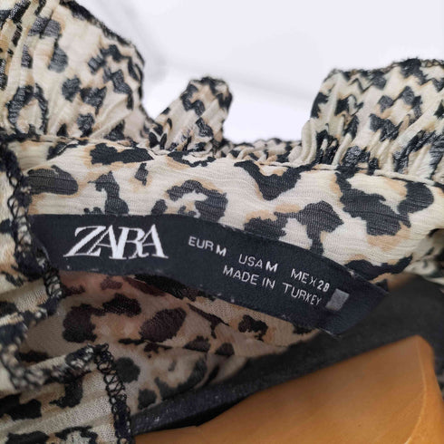 ザラ ZARA L/S フリルデザイン レオパード柄ブラウス レディース import:M
