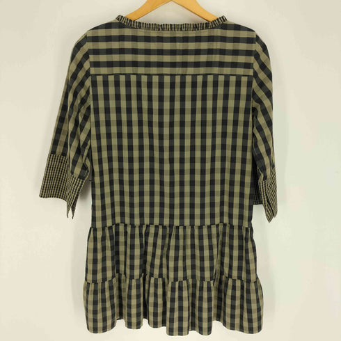 マックスマーラウィーケンドライン Max Mara WEEKEND LINE ミックスファブリック ギンガムチェック フリル ノーカラー ワンピース レディース 38