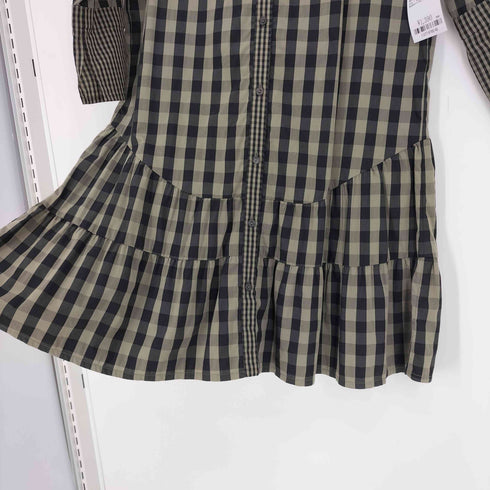 マックスマーラウィーケンドライン Max Mara WEEKEND LINE ミックスファブリック ギンガムチェック フリル ノーカラー ワンピース レディース 38