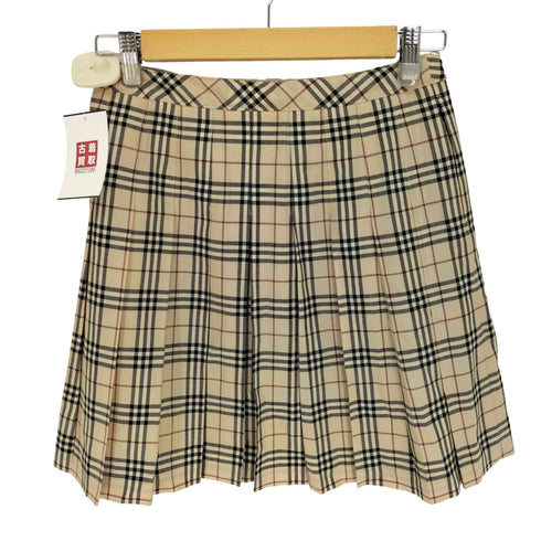 バーバリーロンドン BURBERRY LONDON ノバチェック レザーベルト サイドジップ プリーツ ミニ スカート レディース 160A