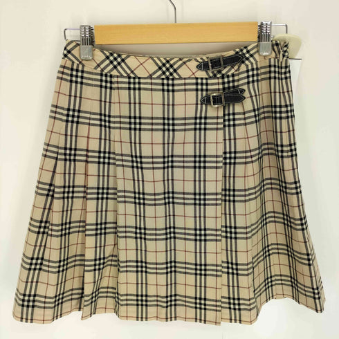 バーバリーロンドン BURBERRY LONDON ノバチェック レザーベルト サイドジップ プリーツ ミニ スカート レディース 160A