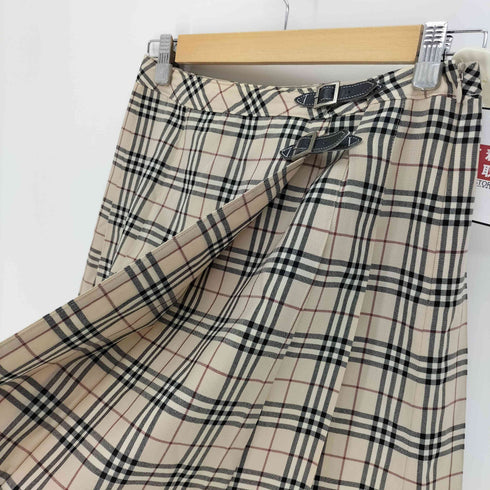 バーバリーロンドン BURBERRY LONDON ノバチェック レザーベルト サイドジップ プリーツ ミニ スカート レディース 160A