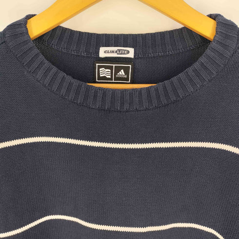 アディダス adidas CLIMALITE ロゴ刺繍 ボーダー コットン ニット メンズ import:L