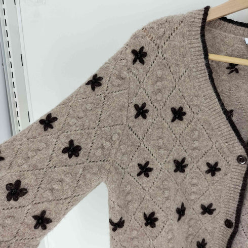 ザラ ZARA お花刺繍 ビーズ デザイン ニット カーディガン レディース import:L