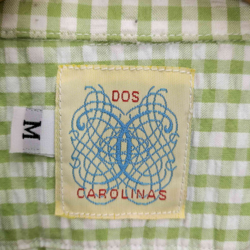 DOS CAROLINAS リーフ 刺繍 ライン ギンガムチェック 開襟 オープンカラー シアサッカー キューバ シャツ メンズ import:M