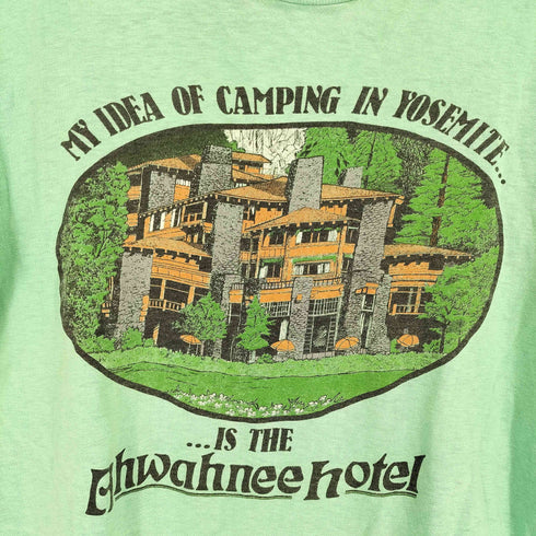 ヘインズ Hanes 90s USA製 袖裾シングル MY IDEA OF CAMPING IN YOSEMITE... フロントプリントクルーネックTシャツ メンズ JPN:M