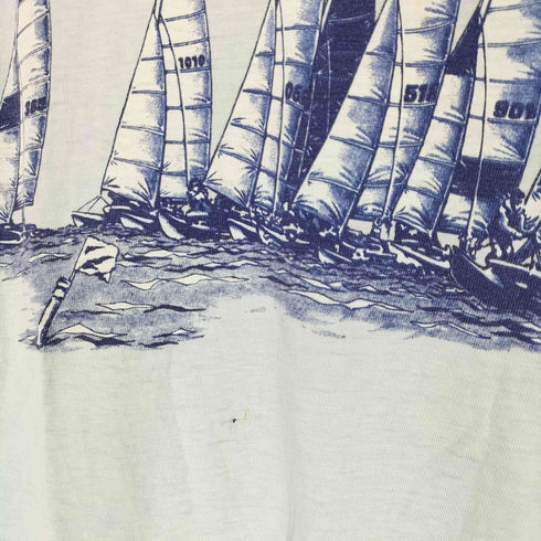 クレイジーシャツ CRAZY SHIRTS ©1977 70s USA製 袖裾シングル セーリングプリントクルーネックTシャツ メンズ JPN:M