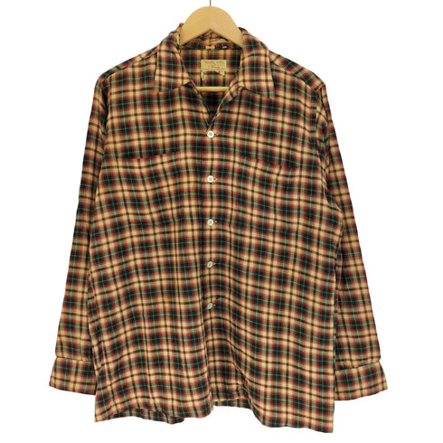ヴィエラ Viyella 60-70S Hathaway ウール コットン 開襟 オープンカラー チェック シャツ 襤褸 ボロ メンズ 15-151/2
