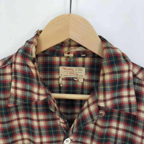 ヴィエラ Viyella 60-70S Hathaway ウール コットン 開襟 オープンカラー チェック シャツ 襤褸 ボロ メンズ 15-151/2