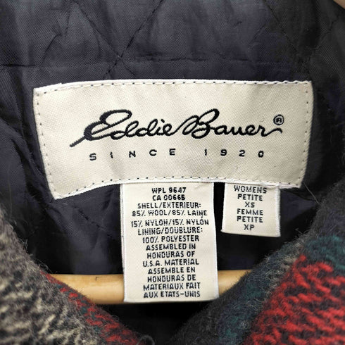 エディーバウアー Eddie Bauer 90S 白タグ 裏地キルティング ウール ナイロン チェック スポーツ ジャケット ブルゾン レディース import:XS