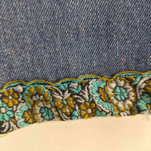 NOAH 70-80s TALON-ZIP タロンジップ サイドコーデュロイ 素材切り替え 裾ジャカード 花刺繍 コサージュ装飾 リメイク ワイドデニムパンツ メンズ
