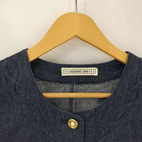 カネコイサオ KANEKO ISAO ノーカラー 金ボタン デザイン刺繍 デニムジャケット レディース