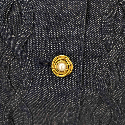 カネコイサオ KANEKO ISAO ノーカラー 金ボタン デザイン刺繍 デニムジャケット レディース