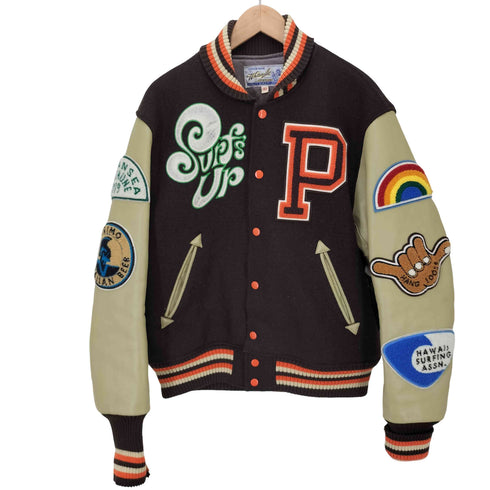 ホワイツビル Whitesville Surfs Up Varsity Jacket フルデコ レザースリーブ スイスカラー ウール スタジャン メンズ 40