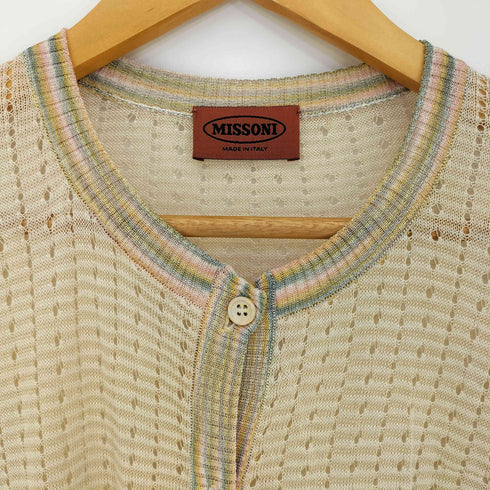 ミッソーニ MISSONI イタリア製 レーヨンシルク 袖リブ メッシュ カーディガン レディース 44