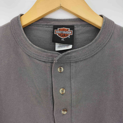 ハーレーダビッドソン HARLEY-DAVIDSON 80s USA製 袖&裾シングル ロゴ刺繍 ヘンリーネックTシャツ メンズ import:XL