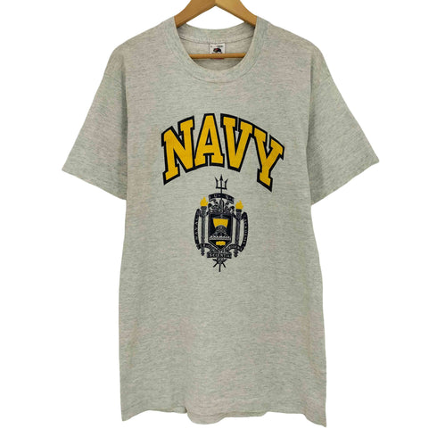 フルーツオブザルーム FRUIT OF THE LOOM 80s USA製 袖&裾シングル US.NAVY カレッジロゴ 2段プリント Tシャツ メンズ import:L