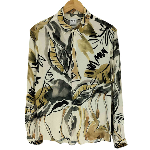 ザラ ZARA RELAXED FIT 総柄 L/S シャツ メンズ import:M