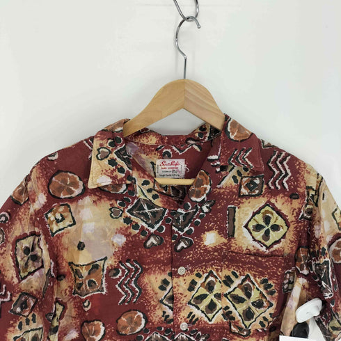 50-60S South Pacific JAPAN VINTAGE HAND SCREENED 襟芯 総柄 開襟 オープンカラー レーヨン アロハ シャツ メンズ JPN:M