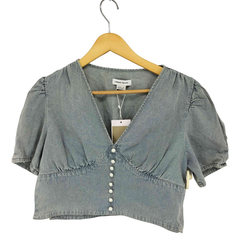 アーバン レヴィヴォ URBAN REVIVO フェイクパール デニムブラウス レディース L