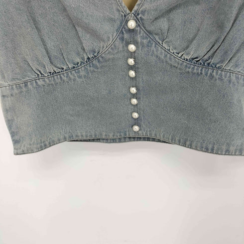 アーバン レヴィヴォ URBAN REVIVO フェイクパール デニムブラウス レディース L