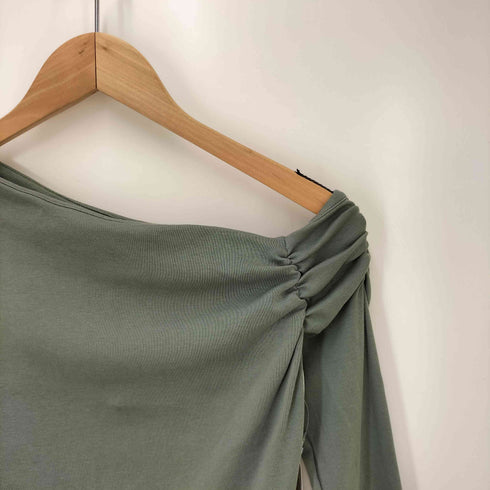 ザラ ZARA GATHERED T-SHIRT L/S ワンショルダー トップス レディース import:M