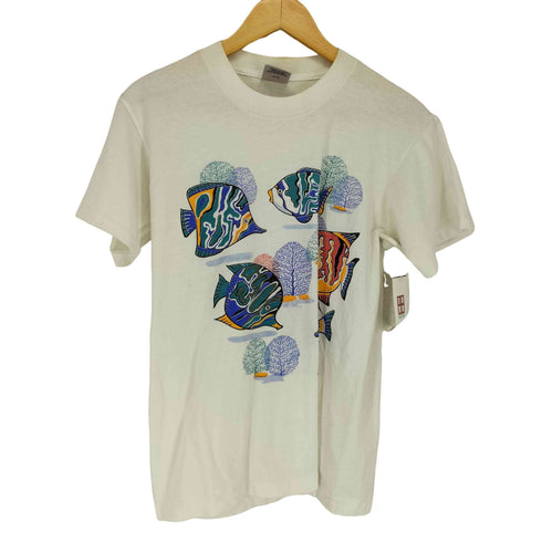オニータ ONEITA 80-90s USA製 袖 裾シングル 熱帯魚プリント クルーネック 半袖Tシャツ カットソー メンズ JPN:M