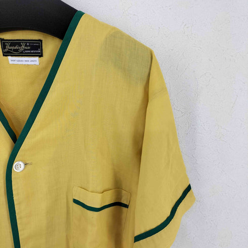 ヴァンヒューゼン VAN HEUSEN hampshire house パイピング ノーカラー パジャマシャツ レディース import:XL