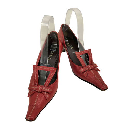 プラダ PRADA ポインテッドトゥ リボンパンプス レディース EUR:36