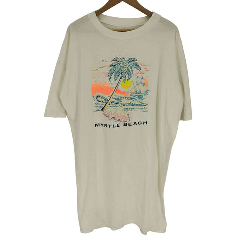 80S MYRTLE BEACH ヤシの木 ヨット 貝 プリント シングルステッチ S/S クルーネック Tシャツ コピーライト 1989年 メンズ
