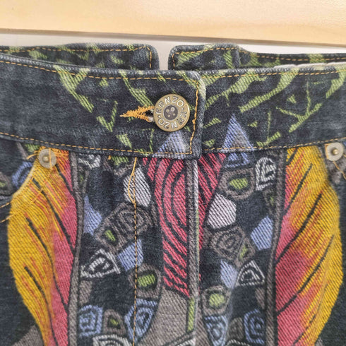 ケンゾージーンズ KENZO JEANS 90S 北斎タグ 総柄 デニム ミニ スカート レディース 38