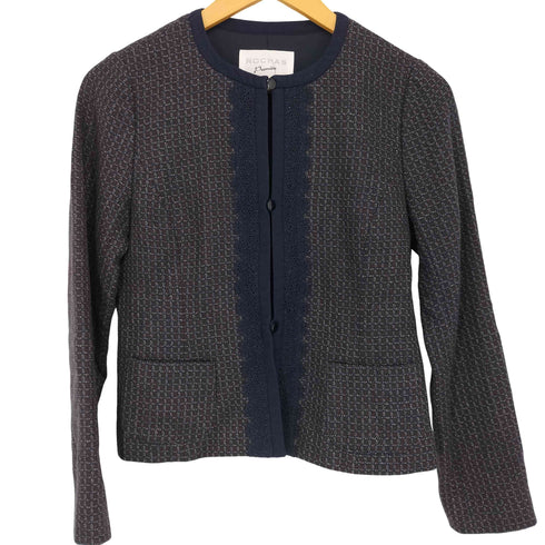 ロシャス Rochas チェック柄 レースデザイン ノーカラー ジャケット レディース 9