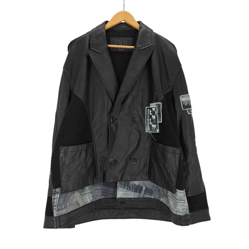 ザラ ZARA ニットコンビレザージャケット メンズ import:L