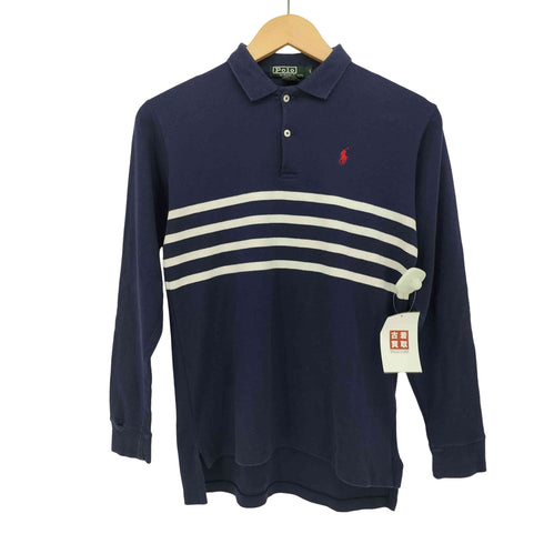 ポロバイラルフローレン Polo by RALPH LAUREN 80s USA製 緑タグ ポニー刺繍 ボーダー 長袖ポロシャツ レディース import:L