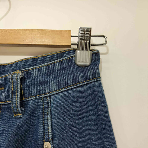ウォッシュ加工 裾ポケット センターステッチ バギー デニム パンツ レディース S-2