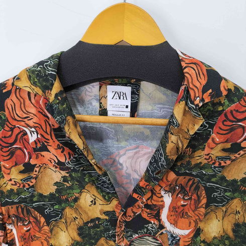 ザラ ZARA S/S レーヨン和柄アロハシャツ 虎 メンズ import:S