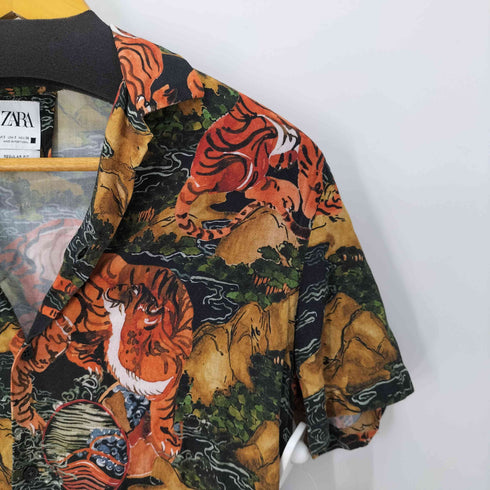 ザラ ZARA S/S レーヨン和柄アロハシャツ 虎 メンズ import:S