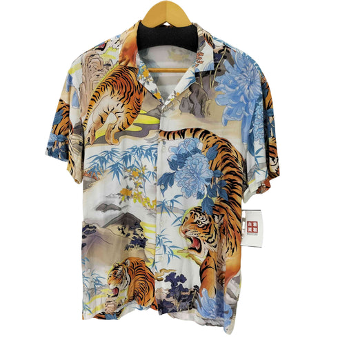 ザラ ZARA S/S レーヨン和柄アロハシャツ 虎 メンズ import:M