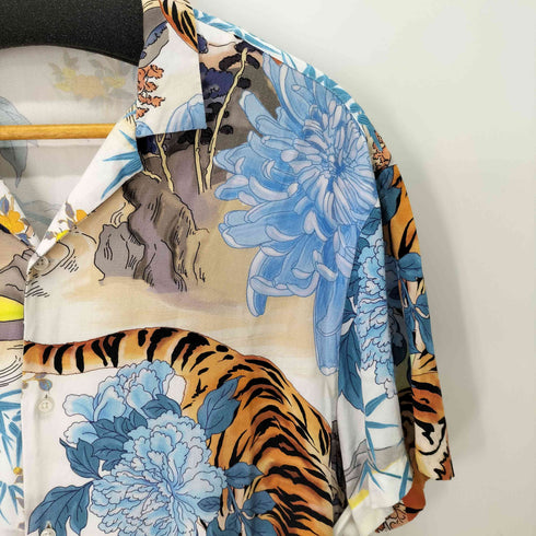 ザラ ZARA S/S レーヨン和柄アロハシャツ 虎 メンズ import:M