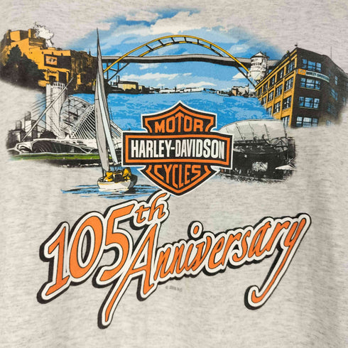 ハーレーダビッドソン HARLEY-DAVIDSON 00s メキシコ製 105th Anniversary ロゴ両面 プリント Tシャツ メンズ import:L