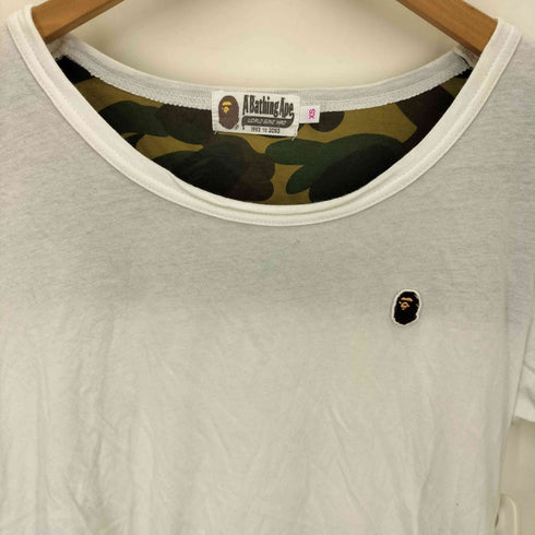 アベイシングエイプ A BATHING APE CAMO APE HEAD カモ 切り替え エイプヘッド ワンポイント 刺繍 S/S クルーネック Tシャツ メンズ JPN:XS
