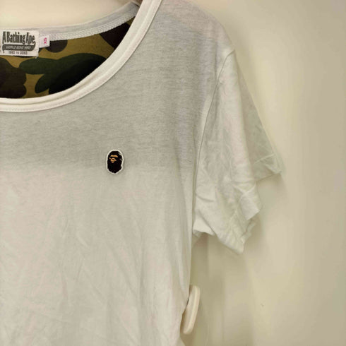 アベイシングエイプ A BATHING APE CAMO APE HEAD カモ 切り替え エイプヘッド ワンポイント 刺繍 S/S クルーネック Tシャツ メンズ JPN:XS